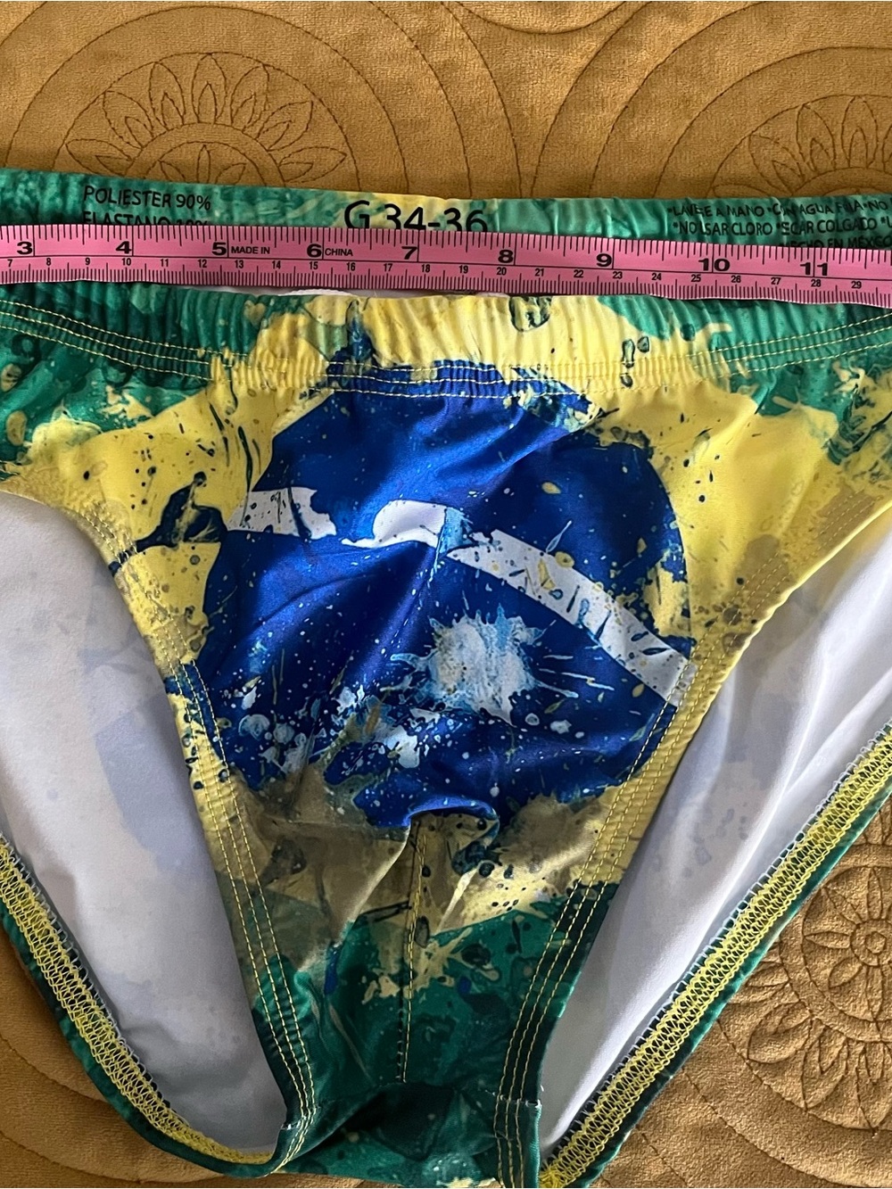 Men's Yellow & Green Swim Trunks with Blue Graphic